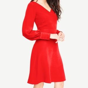 Ann Taylor red crepe dress with lantern sleeves and v neck | NWOT size 14